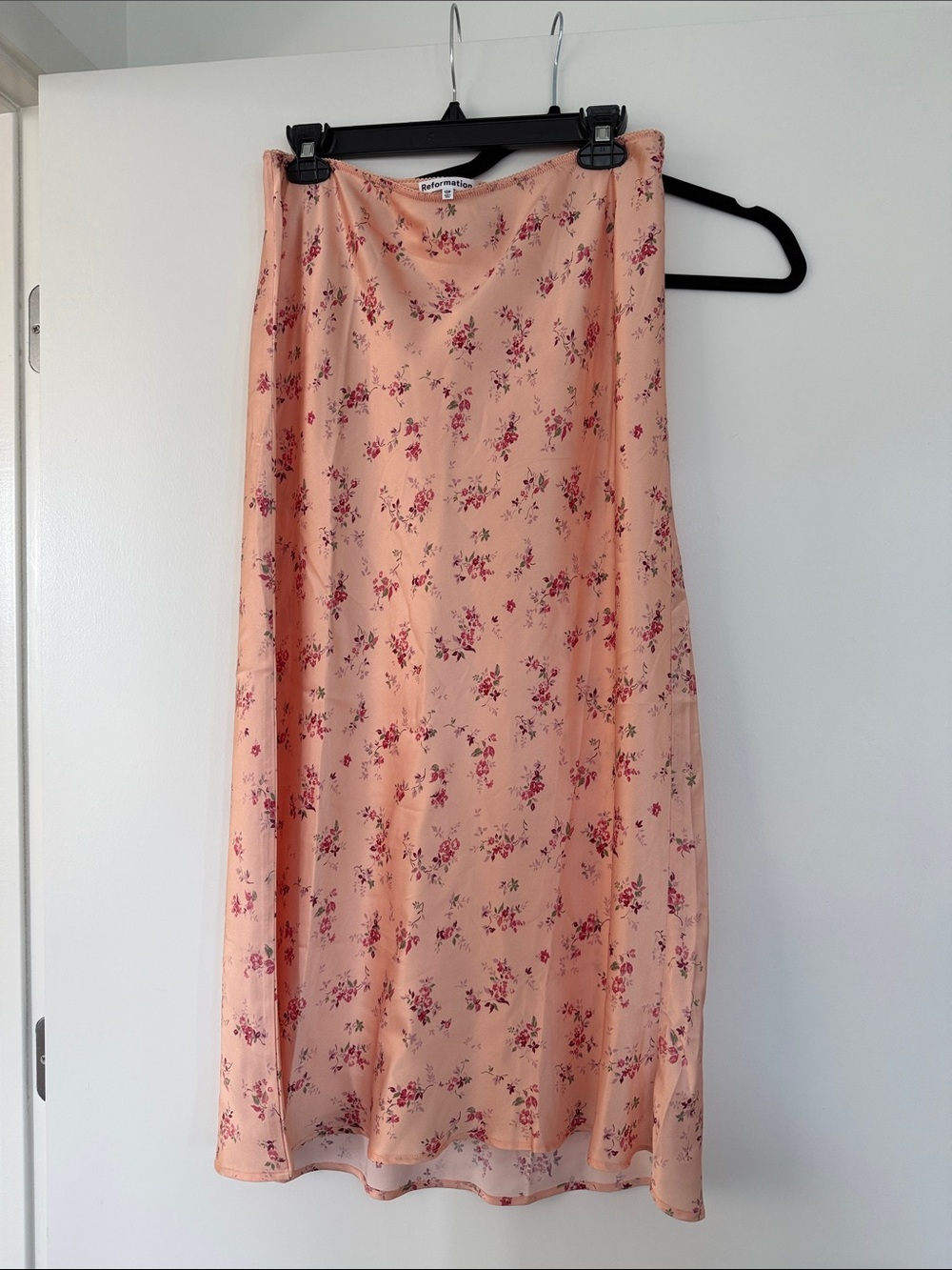 Reformation Peach Floral Midi Slip Skirt